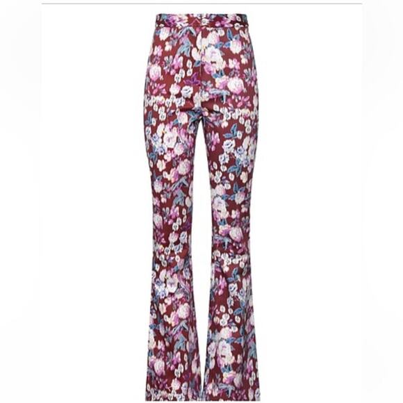 NWT AMUR Joan Floral Flare Pants in Bordeaux Size 2 MSRP $298 - Picture 1 of 11
